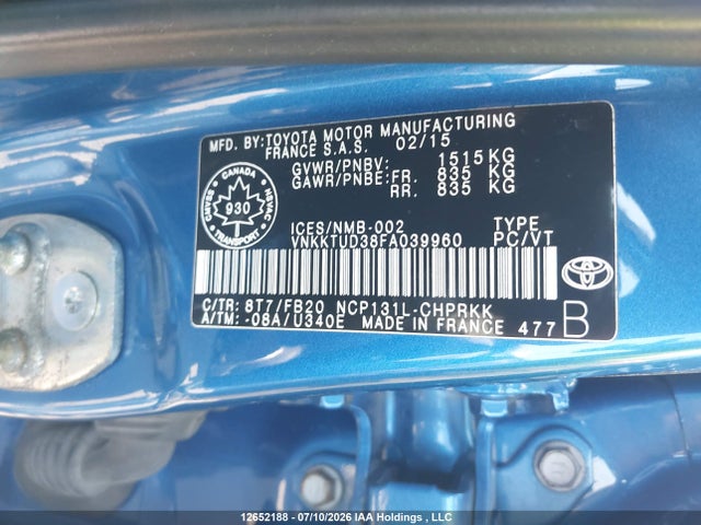 Toyota Yaris 2015 VNKKTUD38FA039960 Image 9