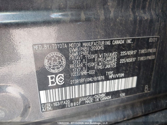 2021 Toyota Rav4 Xle/xle Premium მანქანა იყიდება აუქციონზე, vin: 2T3R1RFVXMC191876, აუქციონის ნომერი: 12652210