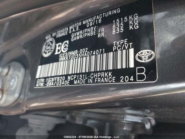 Продаж на аукціоні авто 2017 Toyota Yaris, vin: VNKKTUD35HA074071, номер лоту: 12652224