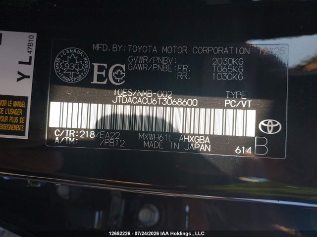 JTDACACU6T3068600 Toyota Prius Se/xse/xse Premium/night Shade