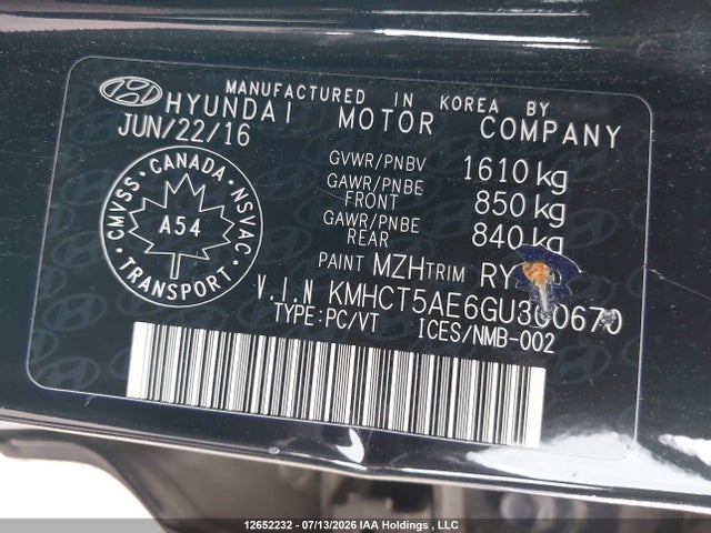 Aukcja sprzedaży 2016 Hyundai Accent Se, vin: KMHCT5AE6GU300670, numer aukcji: 12652232