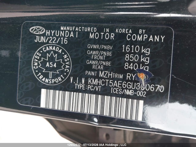 Hyundai ACCENT SE 2016 KMHCT5AE6GU300670 Image 9
