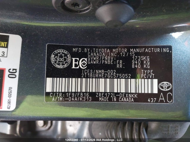 Toyota COROLLA LE 2016 2T1BURHE7GC575052 Image 9