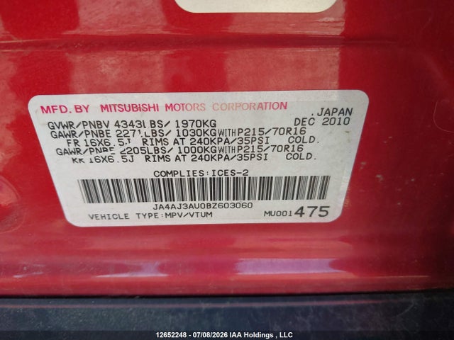 Продаж на аукціоні авто 2011 Mitsubishi Rvr Se 4wd, vin: JA4AJ3AU0BZ603060, номер лоту: 12652248