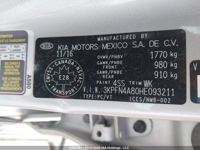 12652251 :رقم المزاد ، 3KPFN4A80HE093211 vin ، 2017 Kia Forte Ex/sx مزاد بيع