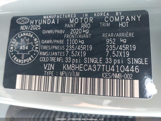 2026 Hyundai Kona Limited მანქანა იყიდება აუქციონზე, vin: KM8HECA37TU410446, აუქციონის ნომერი: 12652253