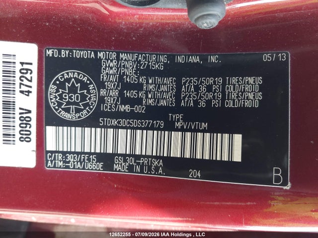 Продаж на аукціоні авто 2013 Toyota Sienna Se 8 Passenger, vin: 5TDXK3DC5DS377179, номер лоту: 12652255