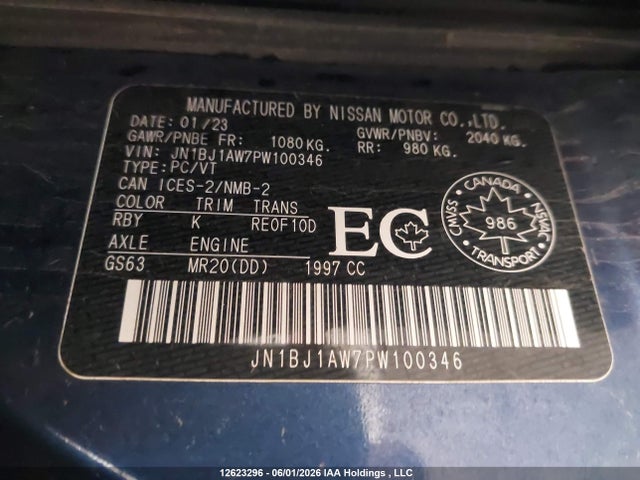 Aukcja sprzedaży 2023 Nissan Qashqai S, vin: JN1BJ1AW7PW100346, numer aukcji: 12623296
