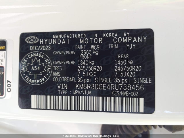 KM8R3DGE4RU738456 Hyundai Palisade Urban 8-passenger Seating