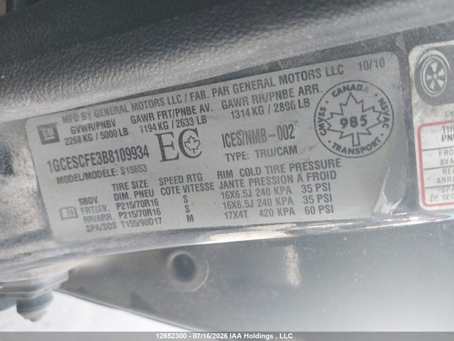 2011 Chevrolet Colorado მანქანა იყიდება აუქციონზე, vin: 1GCESCFE3B8109934, აუქციონის ნომერი: 12652300