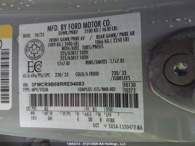 Продажа на аукционе авто 2024 Ford Bronco Sport Big Bend, vin: 3FMCR9B68RRE04083, номер лота: 12652313