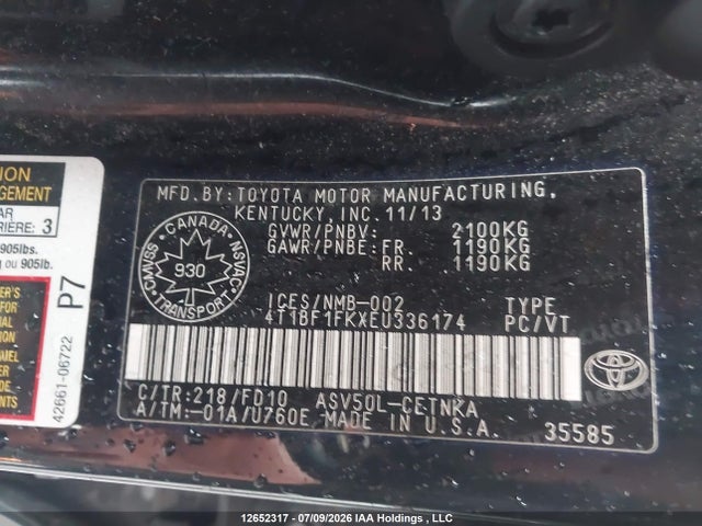 Toyota Camry 2014 4T1BF1FKXEU336174 Image 9