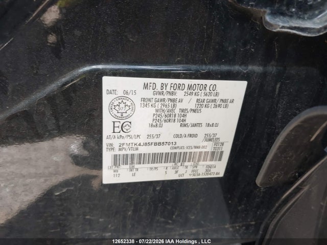 Продаж на аукціоні авто 2015 Ford Edge Sel, vin: 2FMTK4J85FBB57013, номер лоту: 12652338