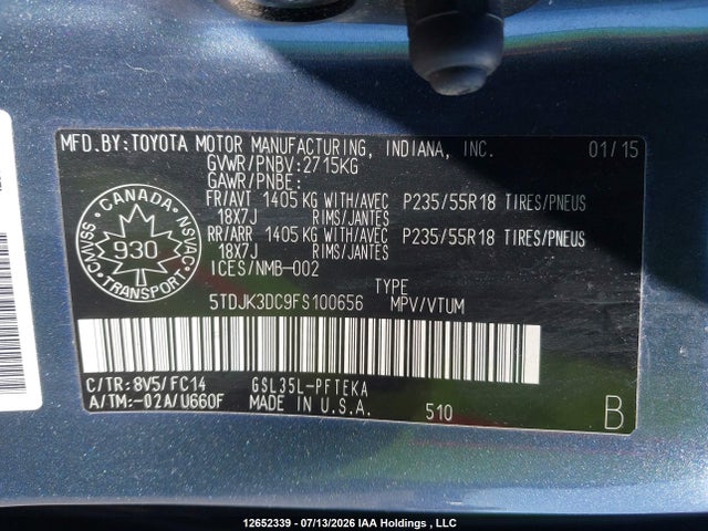 Toyota Sienna Le 7 Passenger 2015 5TDJK3DC9FS100656 Image 19