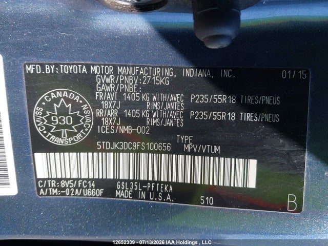 Toyota Sienna Le 7 Passenger 2015 5TDJK3DC9FS100656 Image 9