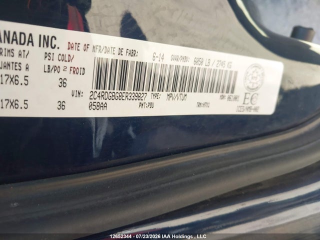 12652344 :رقم المزاد ، 2C4RDGBG8ER339827 vin ، 2014 Dodge Grand Caravan Se مزاد بيع