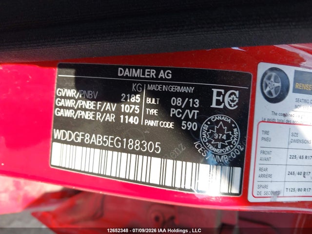 12652348 :رقم المزاد ، WDDGF8AB5EG188305 vin ، 2014 Mercedes-benz C 300 4matic مزاد بيع