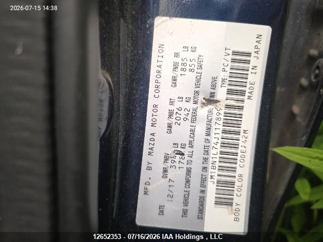 12652353 :رقم المزاد ، JM1BN1L74J1178997 vin ، 2018 Mazda Mazda3 50th Anniversary Edition/gs مزاد بيع