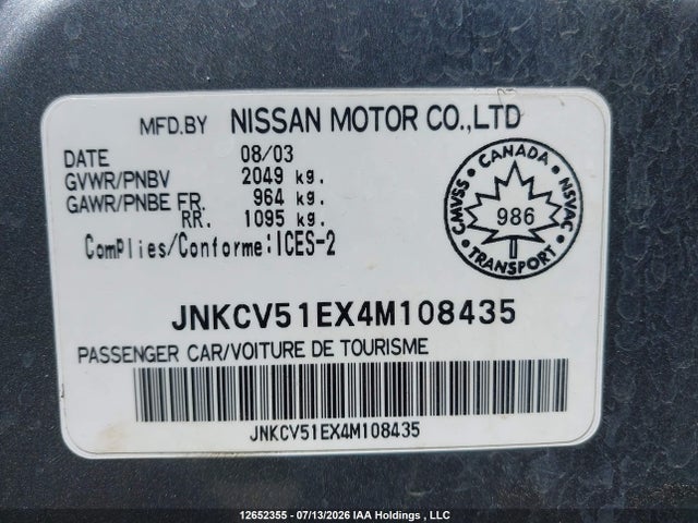 Aukcja sprzedaży 2004 Infiniti G35, vin: JNKCV51EX4M108435, numer aukcji: 12652355