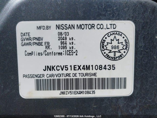 Aukcja sprzedaży 2004 Infiniti G35, vin: JNKCV51EX4M108435, numer aukcji: 12652355