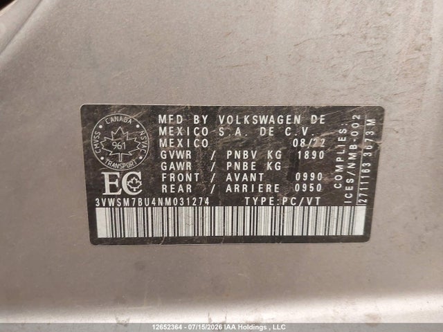 Volkswagen Jetta 2022 3VWSM7BU4NM031274 Image 9