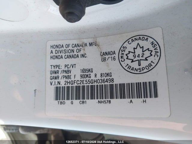 Продажа на аукционе авто 2016 Honda Civic Lx, vin: 2HGFC2E55GH036498, номер лота: 12652371