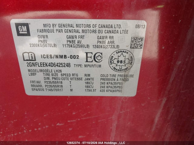 Продажа на аукционе авто 2013 Chevrolet Equinox 1lt, vin: 2GNFLEEK4D6425248, номер лота: 12652374