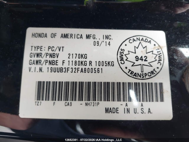 Acura TLX 2015 19UUB3F32FA800561 Image 9
