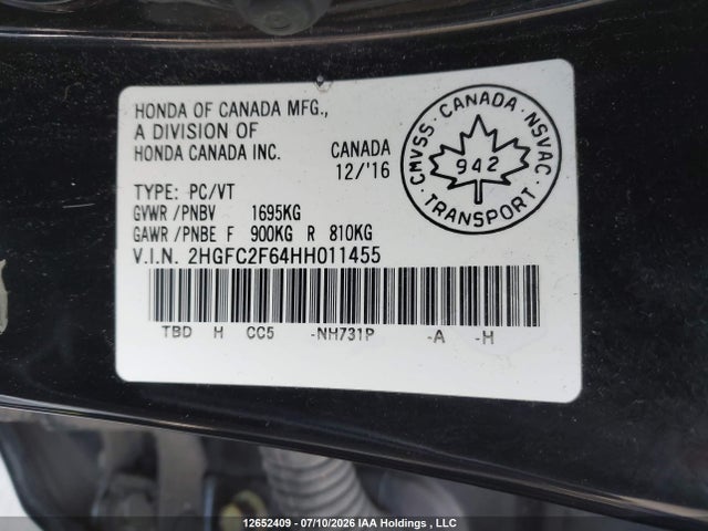 Honda Civic Lx 2017 2HGFC2F64HH011455 Image 9