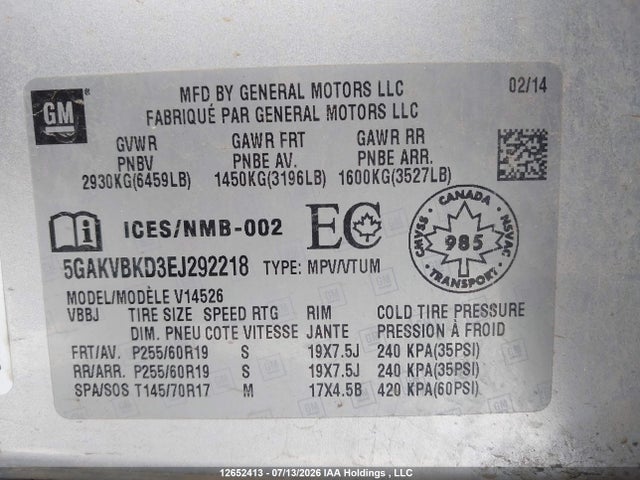 5GAKVBKD3EJ292218 Buick Enclave
