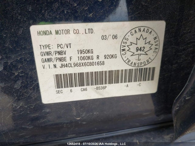 Продажа на аукционе авто 2006 Acura Tsx, vin: JH4CL968X6C801658, номер лота: 12652418