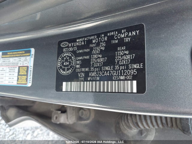 2016 Hyundai Tucson Premium მანქანა იყიდება აუქციონზე, vin: KM8J3CA47GU112095, აუქციონის ნომერი: 12652428