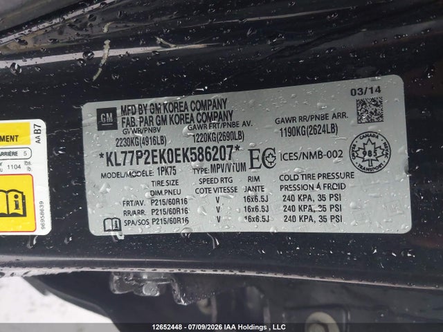 KL77P2EK0EK586207 Chevrolet Orlando 1lt/2lt