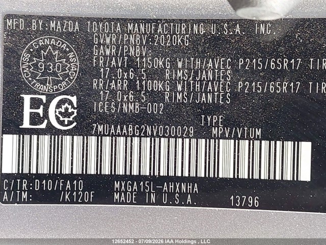 Продаж на аукціоні авто 2022 Toyota Corolla Cross L, vin: 7MUAAABG2NV030029, номер лоту: 12652452