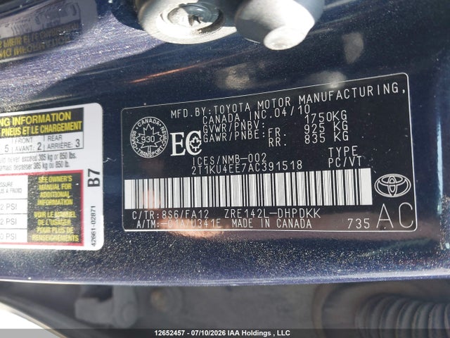 2010 Toyota Matrix მანქანა იყიდება აუქციონზე, vin: 2T1KU4EE7AC391518, აუქციონის ნომერი: 12652457
