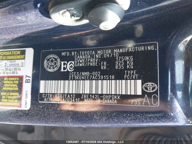 2010 Toyota Matrix მანქანა იყიდება აუქციონზე, vin: 2T1KU4EE7AC391518, აუქციონის ნომერი: 12652457