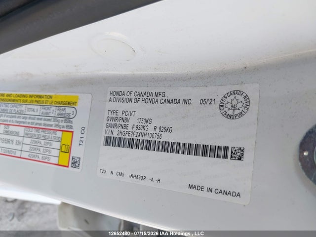 Honda Civic Lx 2022 2HGFE2F2XNH100756 Image 9