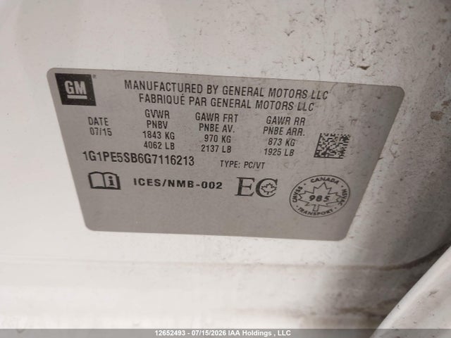 Продажа на аукционе авто 2016 Chevrolet Cruze Limited 1lt, vin: 1G1PE5SB6G7116213, номер лота: 12652493