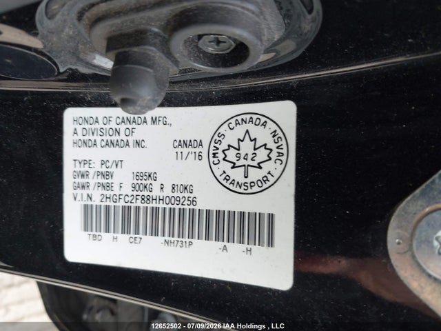2HGFC2F88HH009256 Honda CIVIC EX