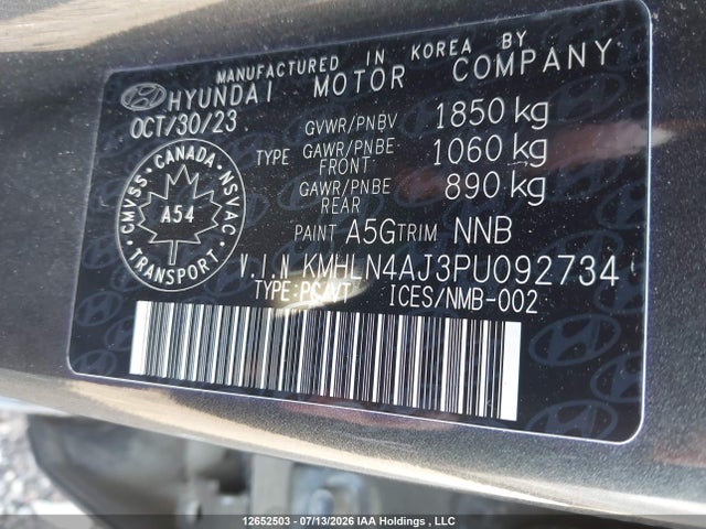 2023 Hyundai Elantra Hybrid Luxury მანქანა იყიდება აუქციონზე, vin: KMHLN4AJ3PU092734, აუქციონის ნომერი: 12652503