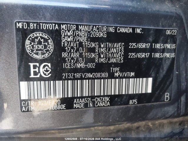2T3Z1RFV3NW208369 Toyota RAV4 LE