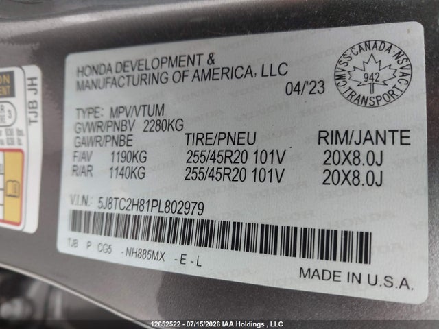 Продаж на аукціоні авто 2023 Acura Rdx, vin: 5J8TC2H81PL802979, номер лоту: 12652522
