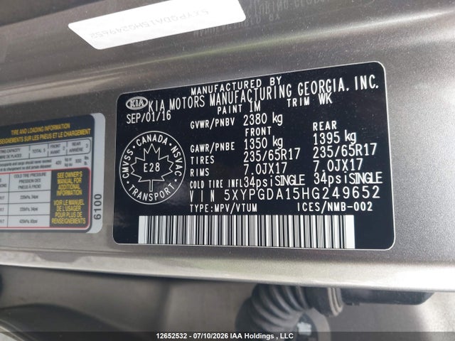 KIA Sorento Lx/l 2017 5XYPGDA15HG249652 Image 9