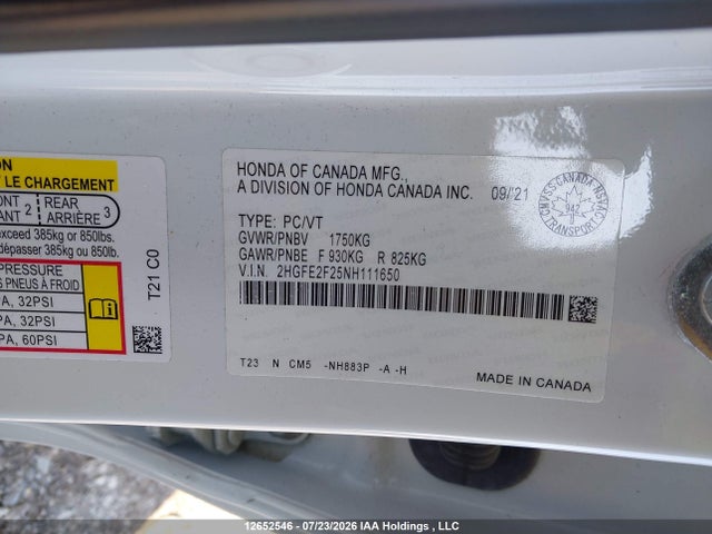 Honda Civic Lx 2022 2HGFE2F25NH111650 Image 9