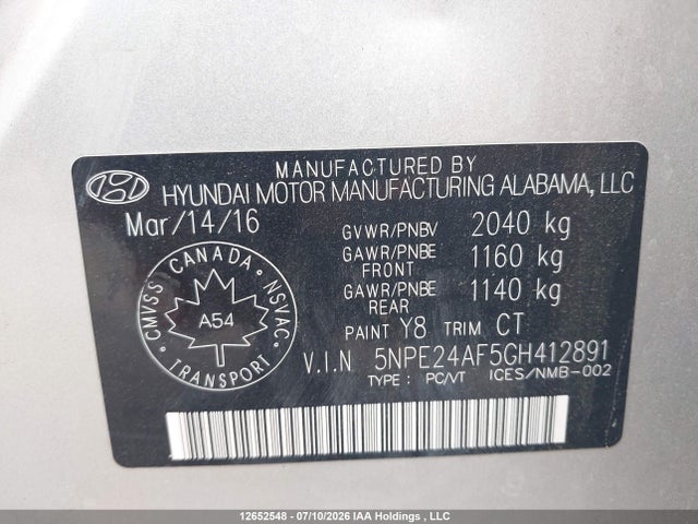 Hyundai Sonata 2016 5NPE24AF5GH412891 Image 9