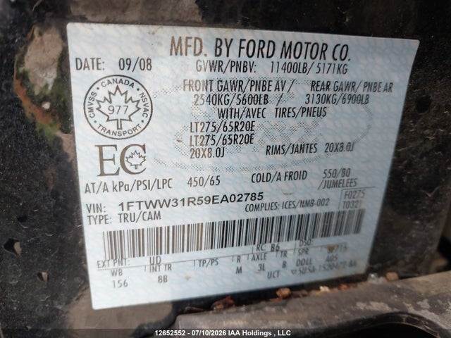 Продажа на аукционе авто 2009 Ford F-350 Fx4/harley-davidson/king Ranch/lariat/xl/xlt, vin: 1FTWW31R59EA02785, номер лота: 12652552