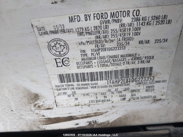 Продажа на аукционе авто 2013 Ford Taurus Sel, vin: 1FAHP2E81DG223353, номер лота: 12652555