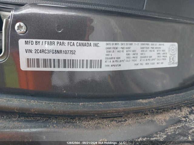 2C4RC3FG8NR107752 Chrysler Pacifica Touring
