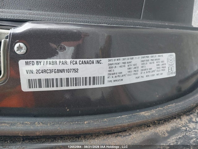 2C4RC3FG8NR107752 Chrysler Pacifica Touring