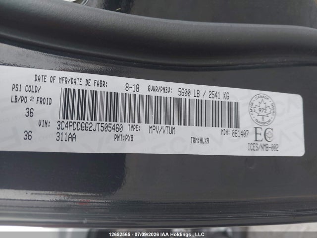 Продаж на аукціоні авто 2018 Dodge Journey Crossroad, vin: 3C4PDDGG2JT505460, номер лоту: 12652565